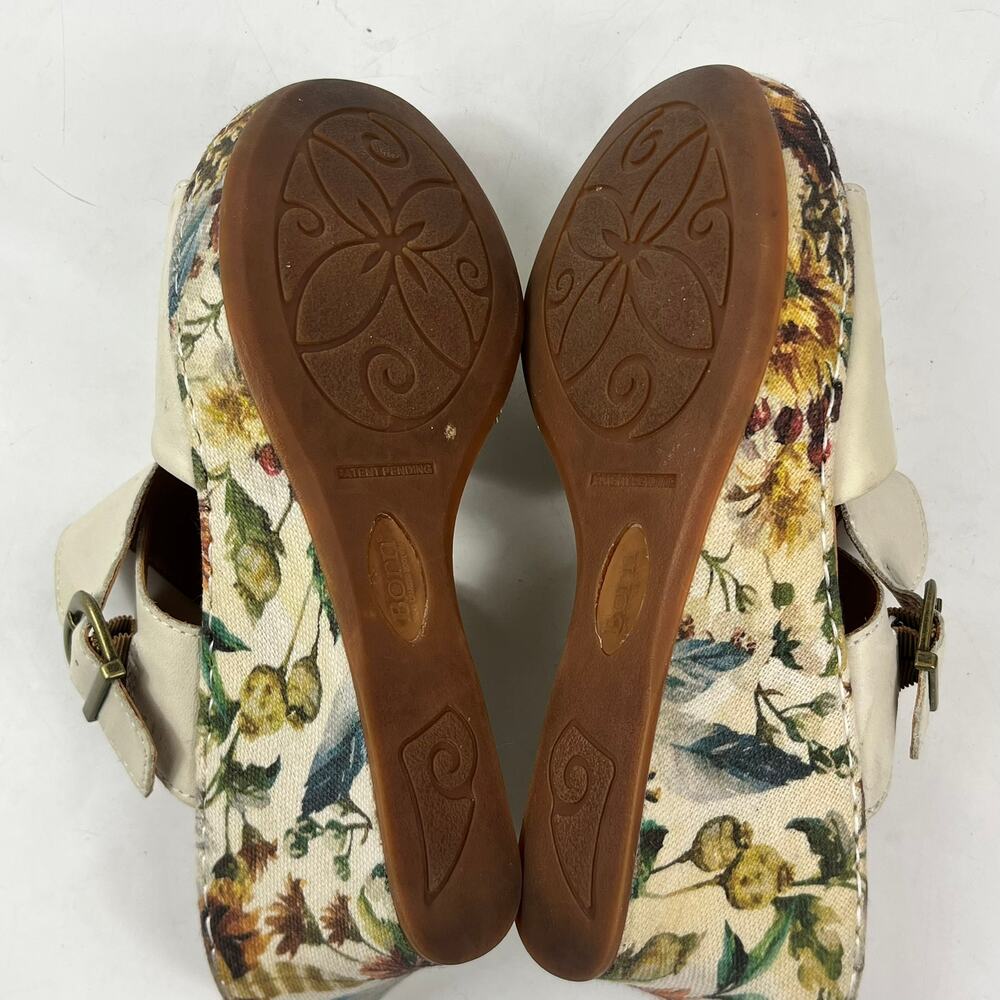 Born Womens 9M Floral Print Spring Canvas Wedge Sandals Leather 3.5″ Buckle - Picture 9 of 16